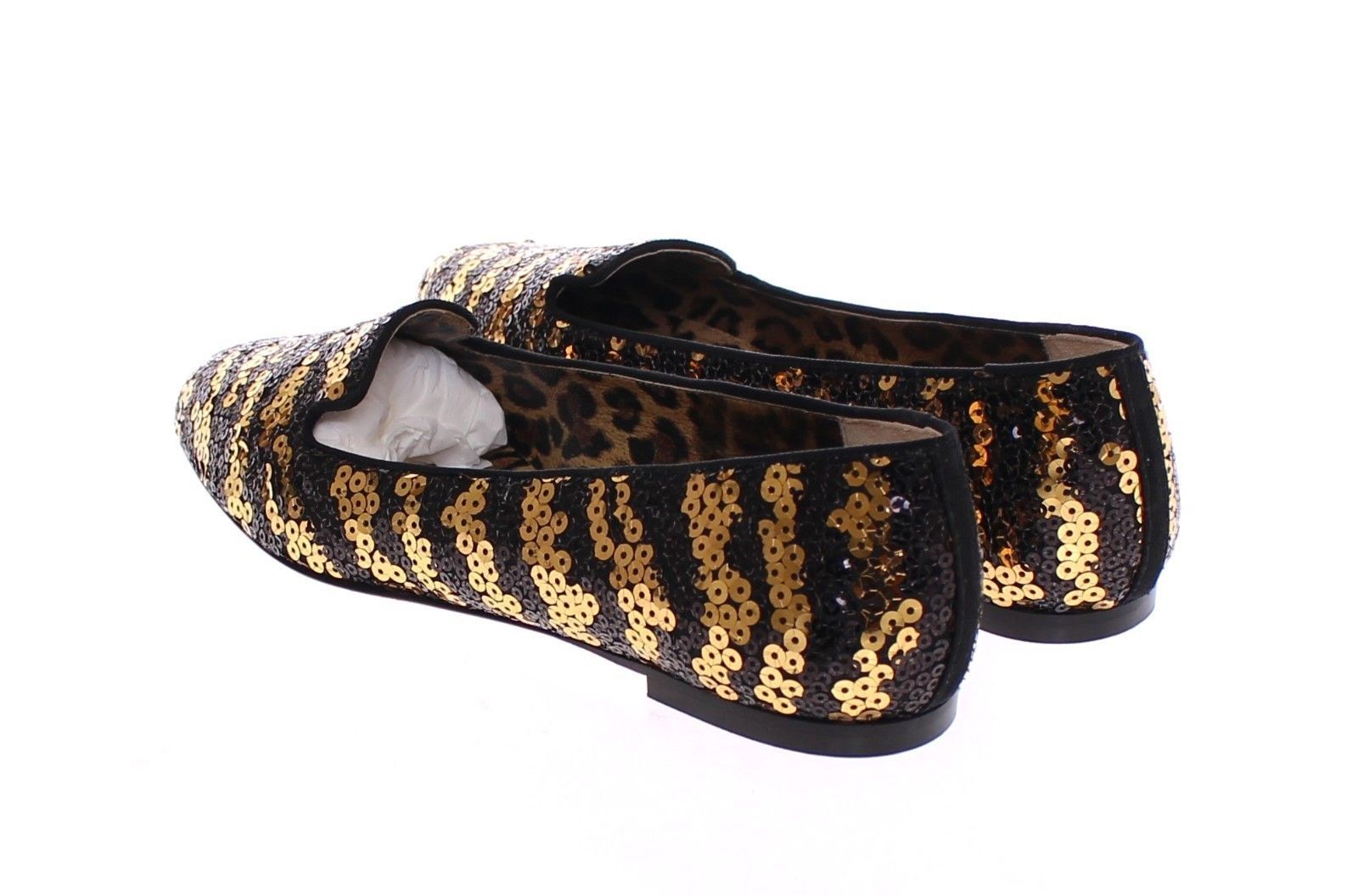 Black Gold Sequined Ballet Flat Shoes
