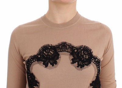 Beige Wool Black Lace Sweater Pullover