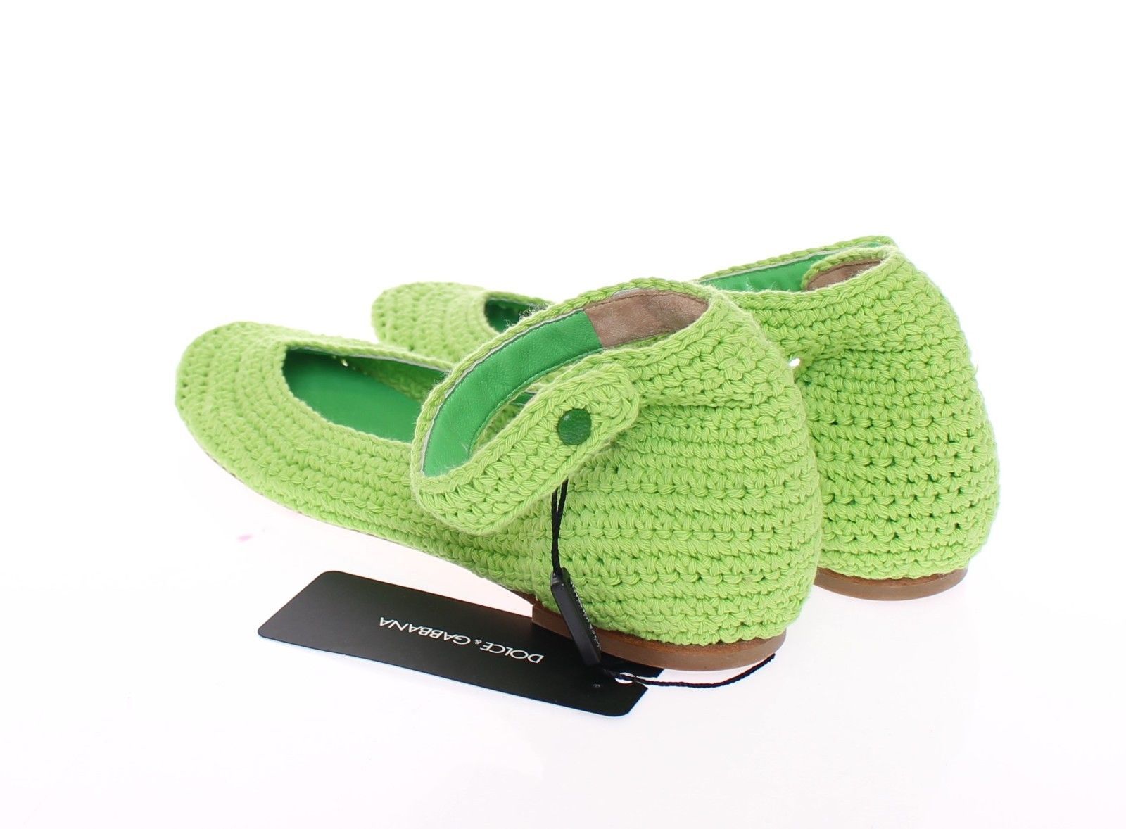 Green Cotton Knitted Ballet Flats Shoes