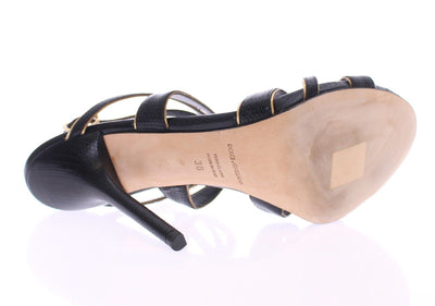 Black Leather Ankle Strap Sandals Shoes
