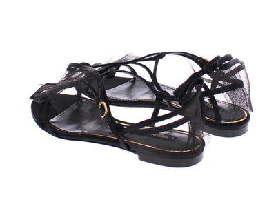 Black Nets Strap Flat Sandals Shoes Scarpe