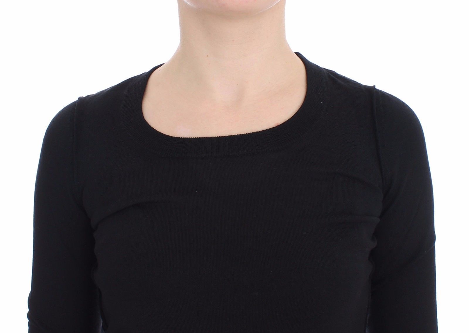 Black Wool Crewneck Sweater Pullover Top