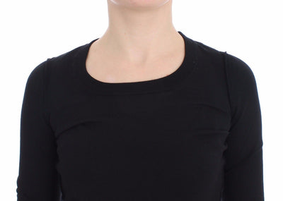 Black Wool Crewneck Sweater Pullover Top