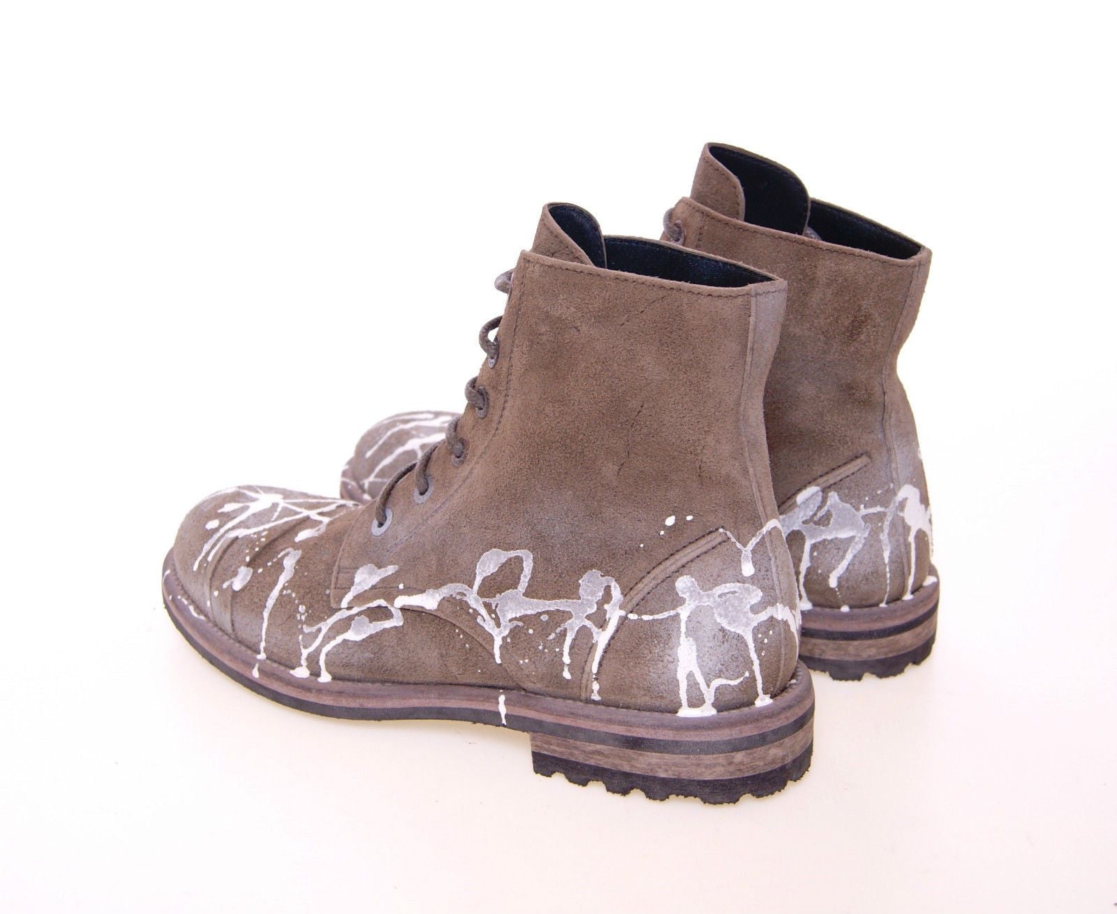 Beige Leather Paint Boots Shoes