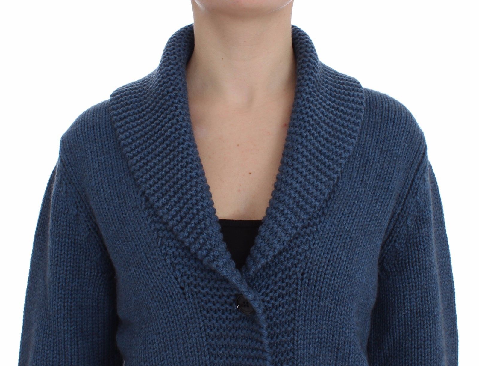 Blue Knitted Wool Yack Cardigan Sweater