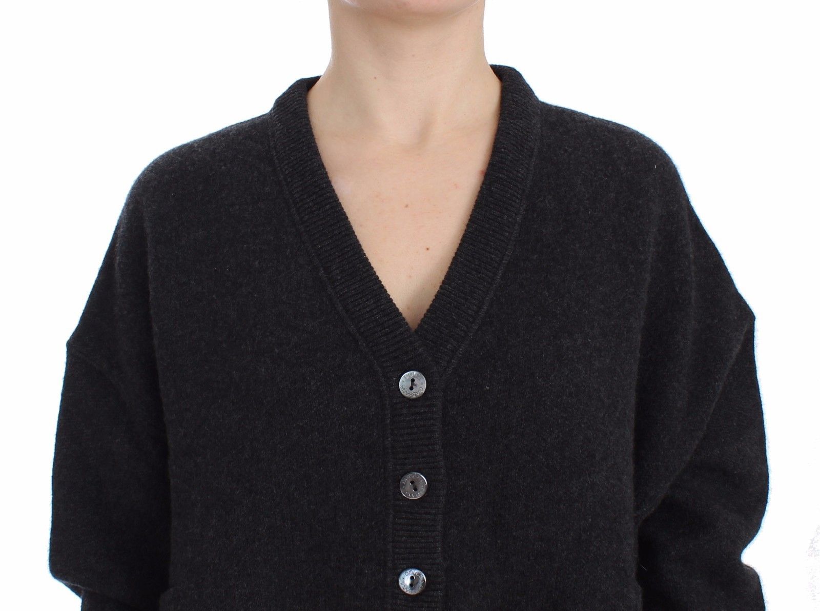 Gray Knitted Cashmere Cardigan Sweater