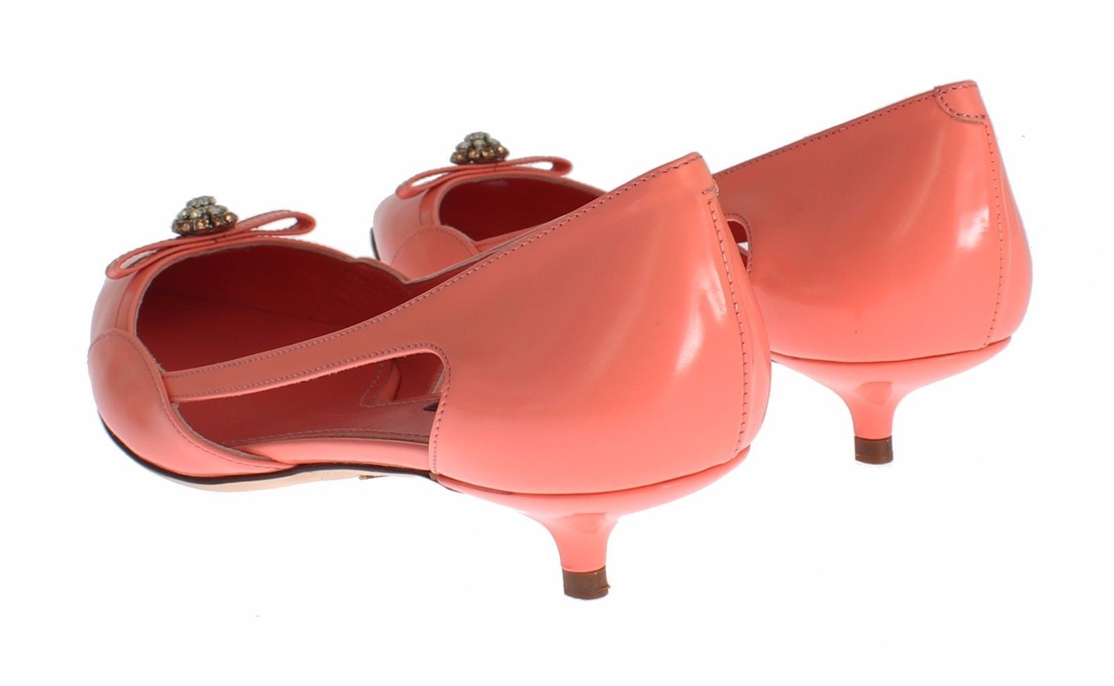 Pink Leather Crystal Kitten Heels Shoes
