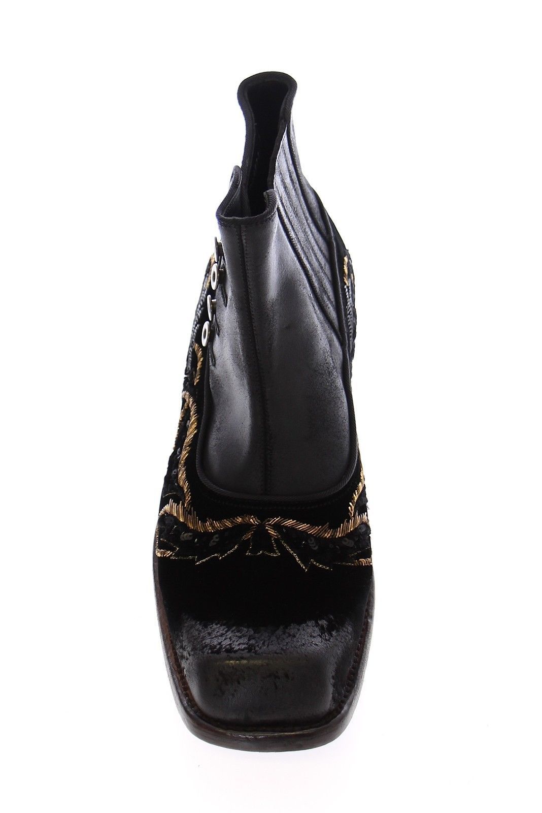 Black Leather Gold Baroque Boots Shoes