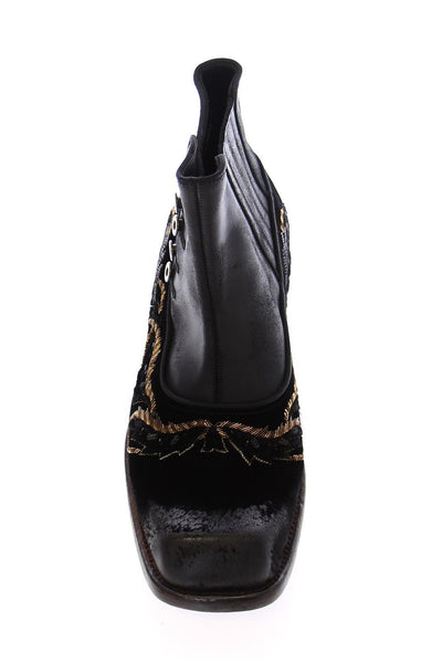 Black Leather Gold Baroque Boots Shoes