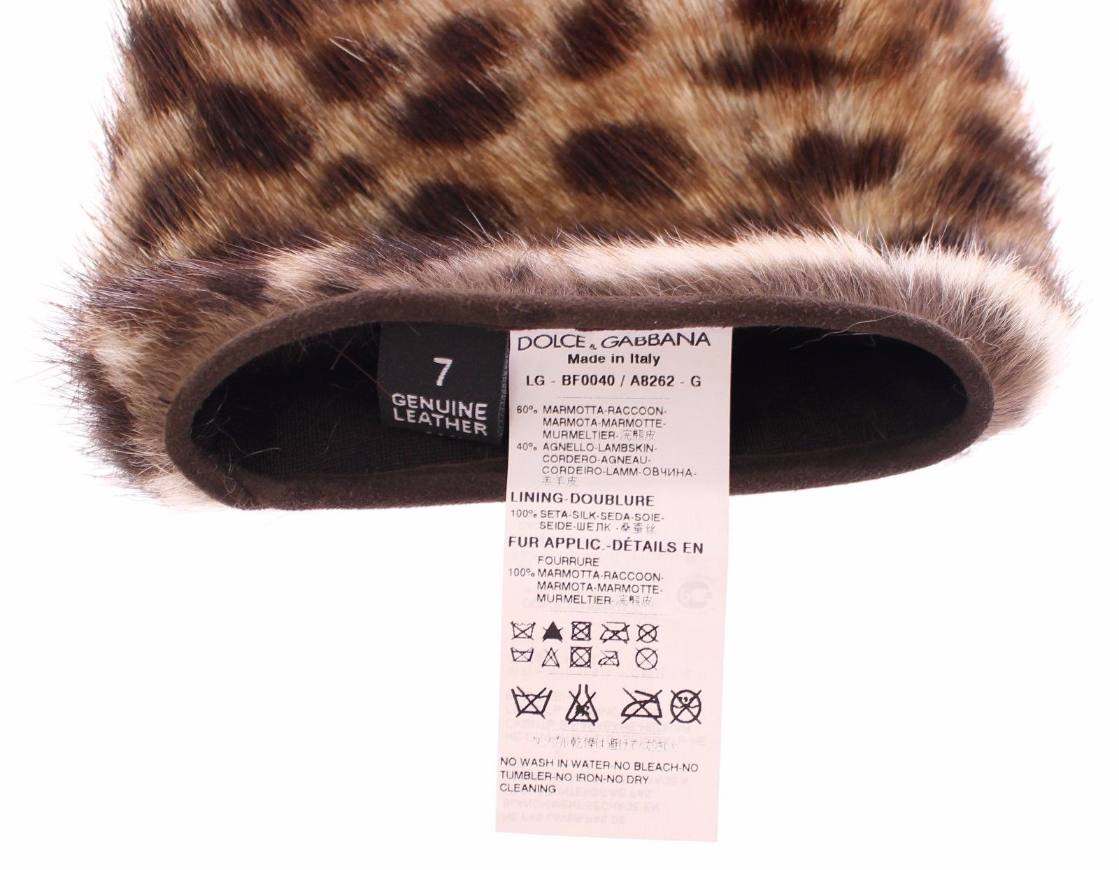 Brown Leather Leopard Raccoon Fur Elbow Gloves