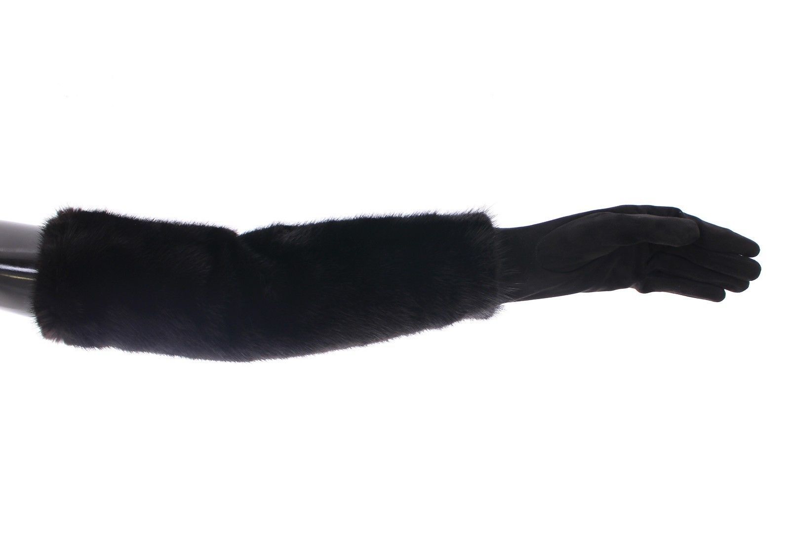 Black Mink Fur Lambskin Suede Leather Gloves