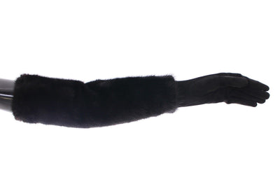Black Mink Fur Lambskin Suede Leather Gloves