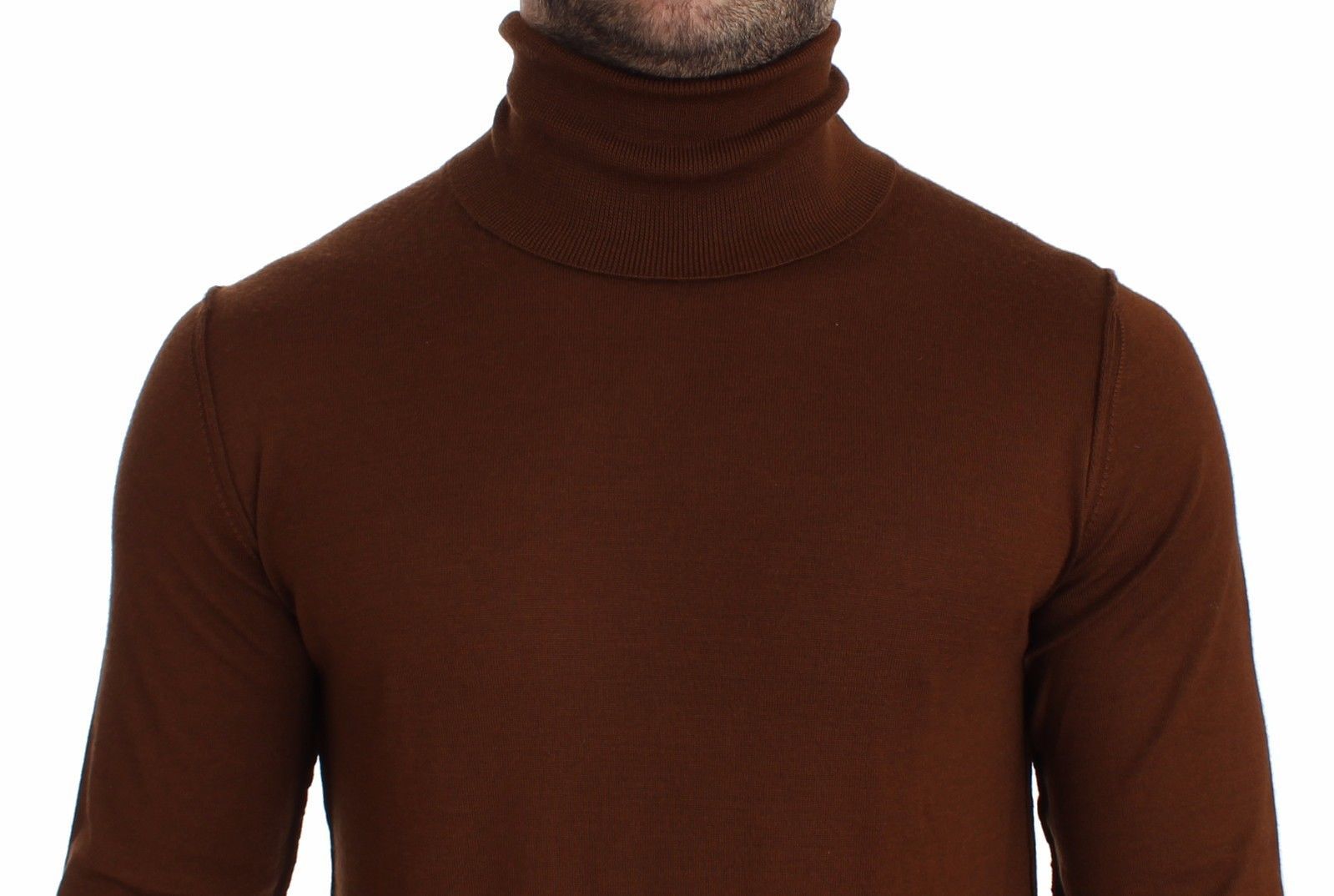 Brown Silk Cashmere Turtleneck Sweater Pullover