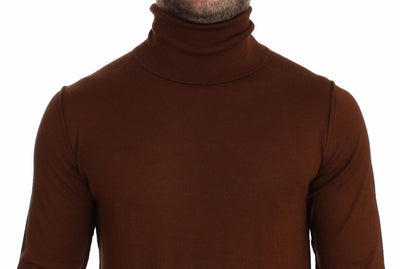 Brown Silk Cashmere Turtleneck Sweater Pullover
