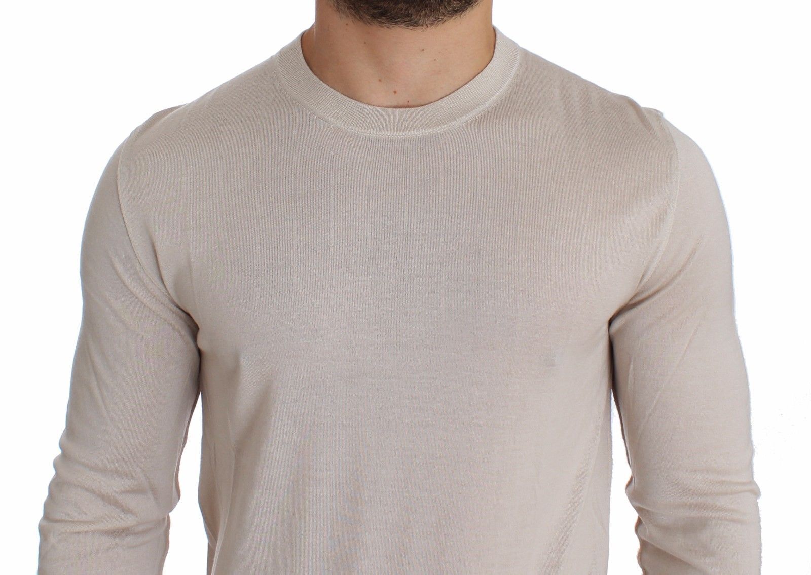 Cream Silk Cashmere Crew-neck Sweater Pullover