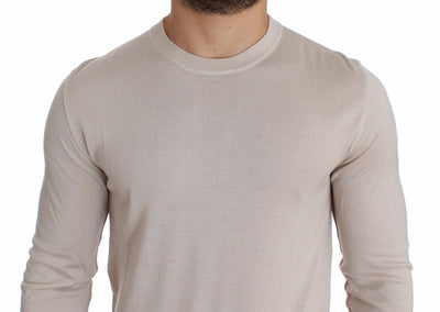 Cream Silk Cashmere Crew-neck Sweater Pullover