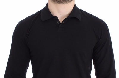 Black Cotton Polo Sweater Pullover Top