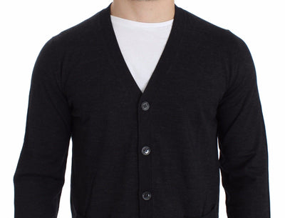 Mens Gray Wool Cardigan Sweater Pullover Top