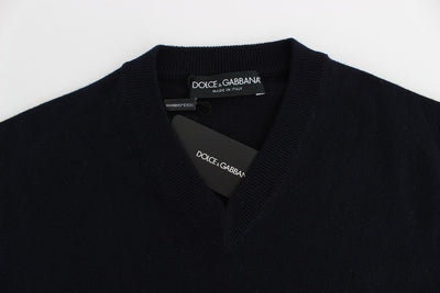 Blue Cashmere V-neck Sweater Pullover Top