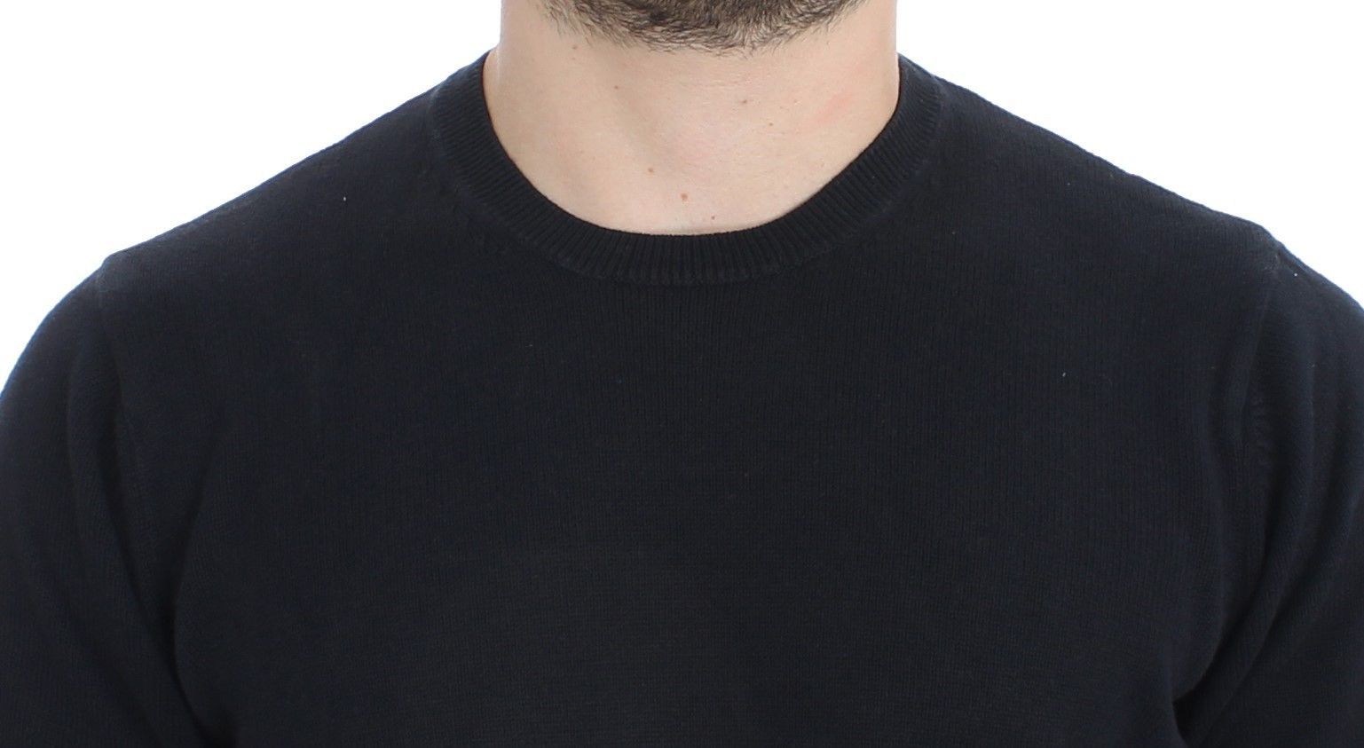 Blue Cotton Cashmere Crew-neck Sweater Pullover