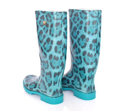 Blue Leopard Rubber Rain Boots Shoes Wellies