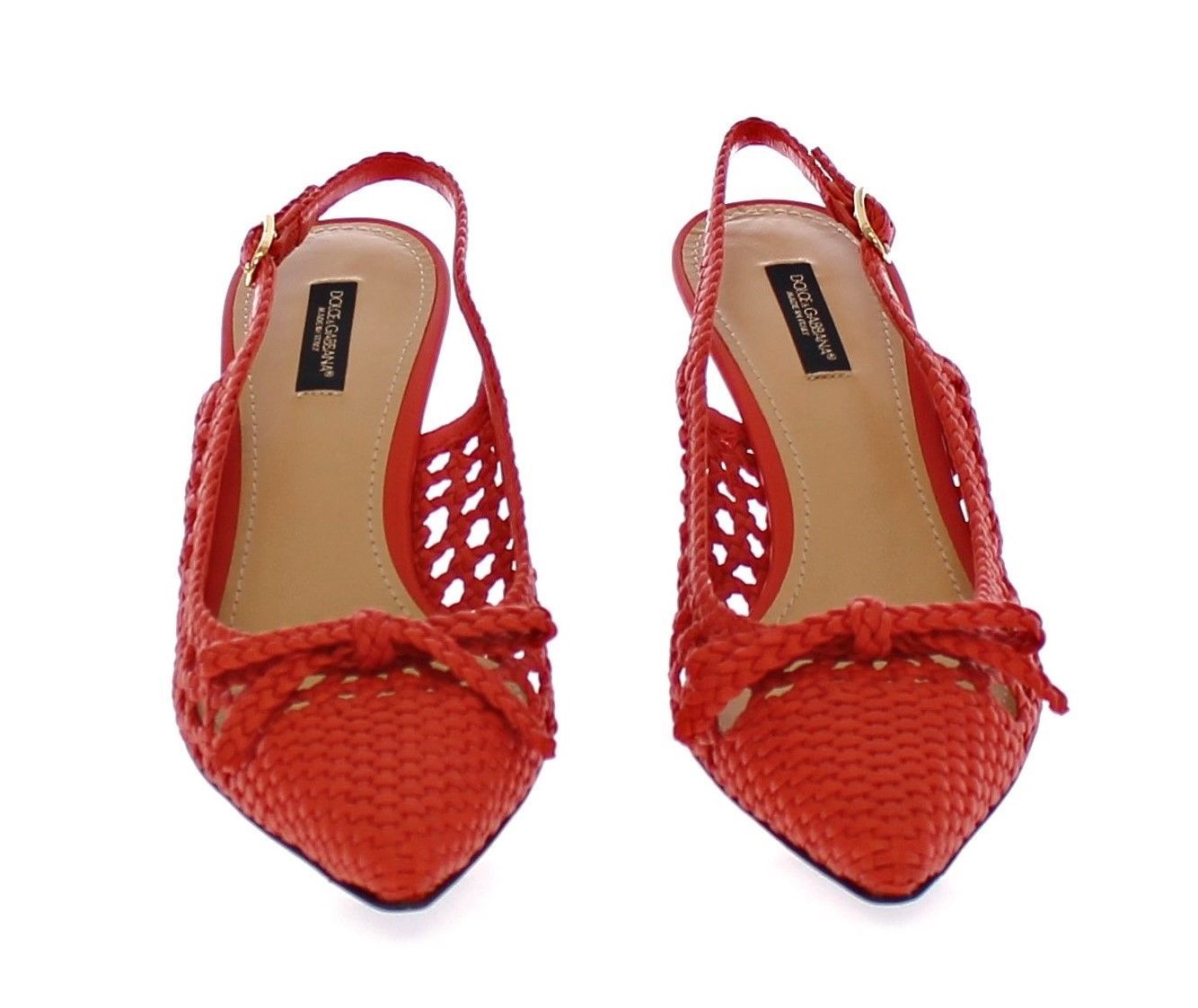 Orange Woven Leather Slingback Pumps Shoes