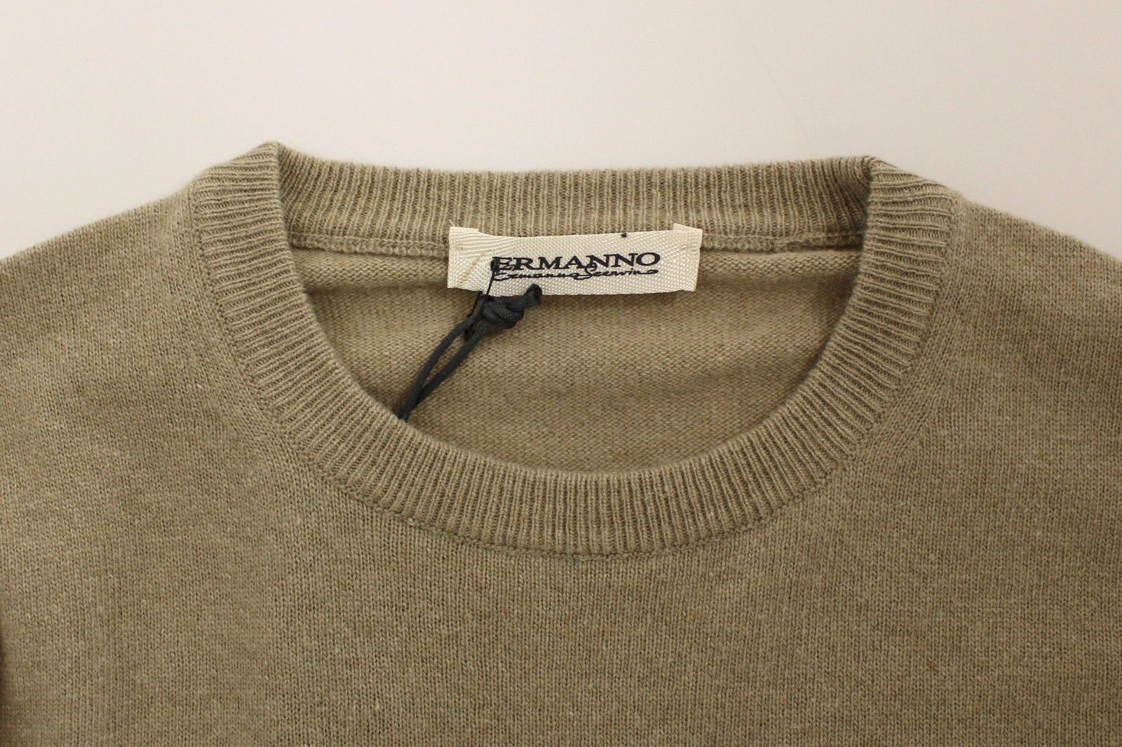 Beige Wool Cashmere Crewneck Pullover Sweater