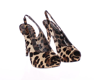 Leopard Pony Hair Open Toe Slingbacks Shoes
