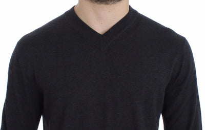 Gray Silk Cashmere V-neck Sweater Pullover