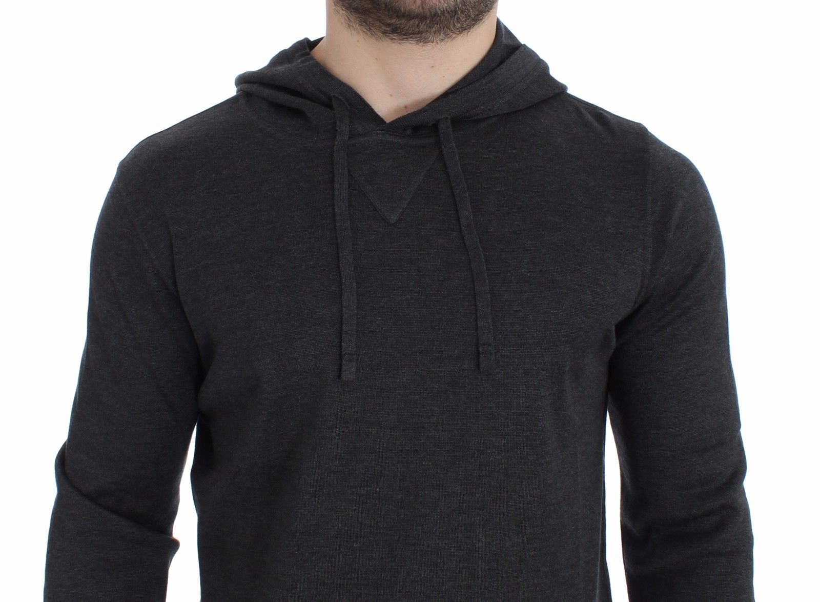 Gray 100% Silk Hooded Sweater Pullover Top