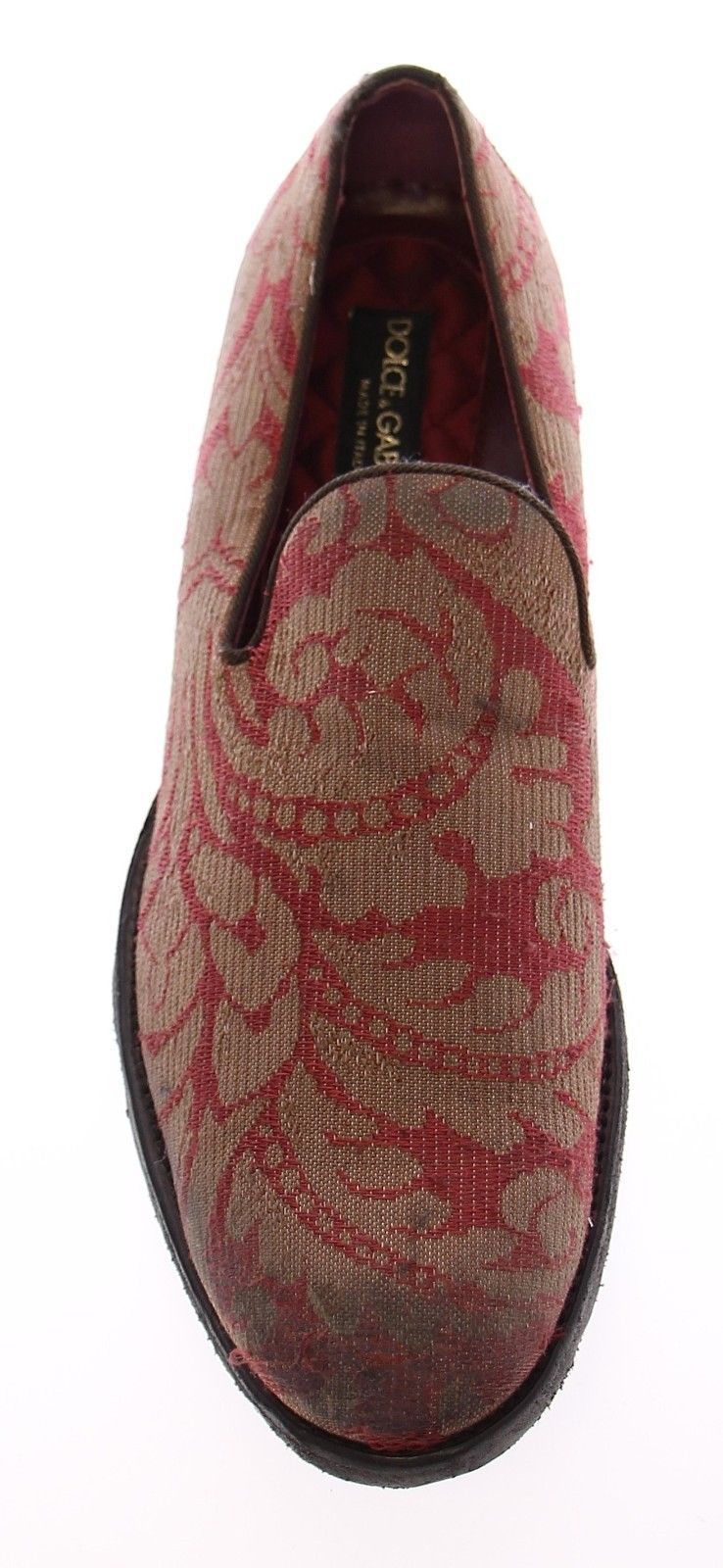 Red Gold Fabric Baroque Loafers Shoes