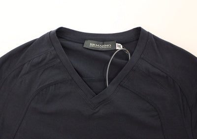 Blue Cotton Stretch V-neck Pullover Sweater