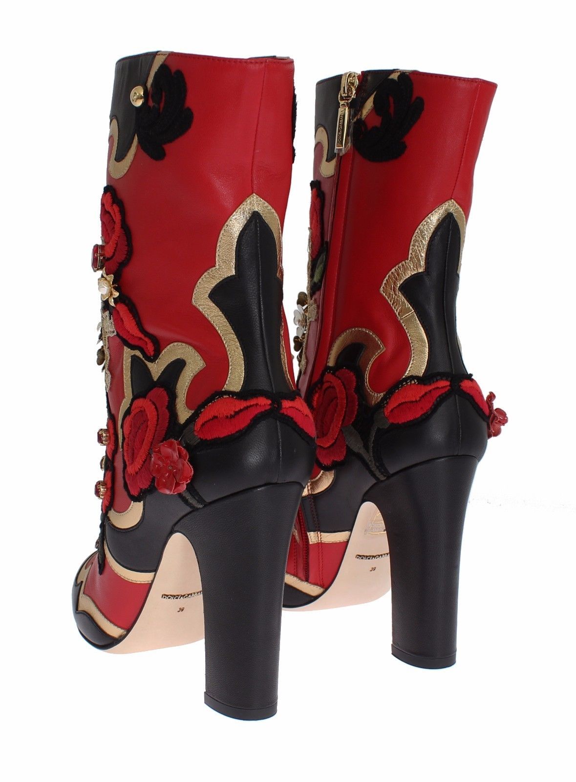 Roses Crystal Gold Heart Leather Boots Shoes