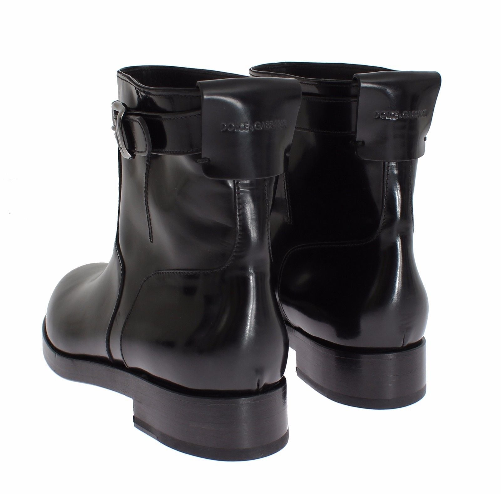 Black Leather Mid-Calf Flat Boots Shoes