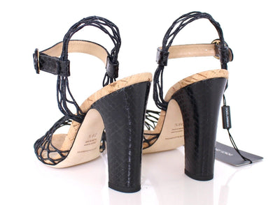 Black Snake Sandals Net Shoes Block Heels
