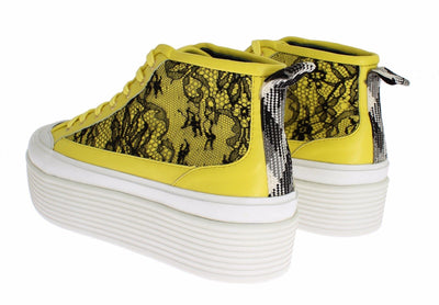 Yellow Leather Floral Lace Sneakers Shoes