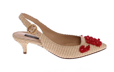 Beige Red Corals Slingbacks Pumps Shoes