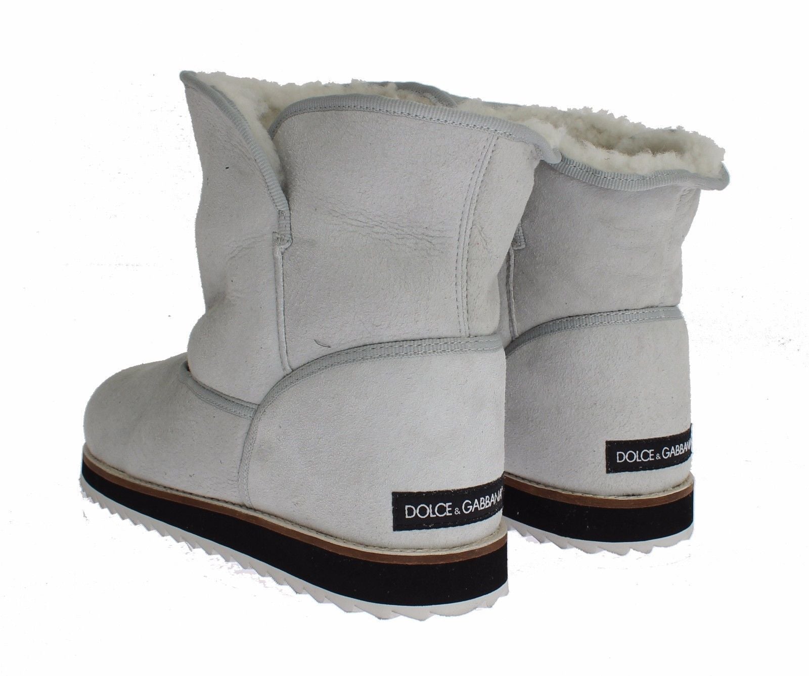 Blue Leather Merino Wool Flat Warm Boots Shoes