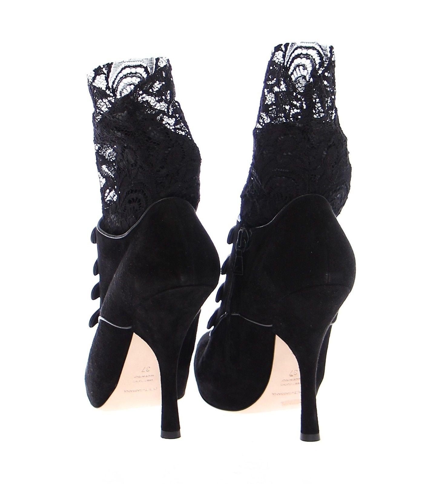 Black Suede Baroque Lace Platform Shoes