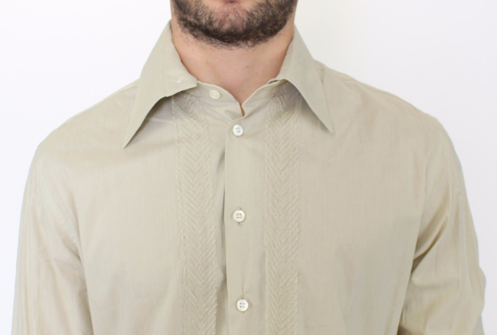 Beige Cotton Casual Long Sleeve Long Shirt