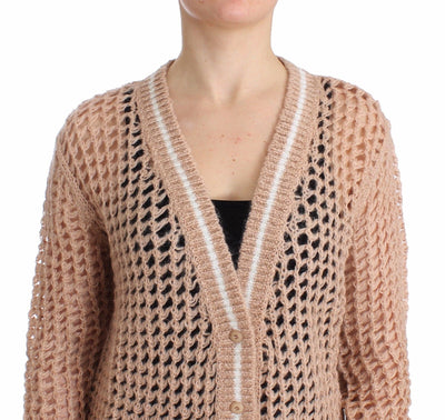 Beige Crochet Cardigan Mohair Sweater Knit
