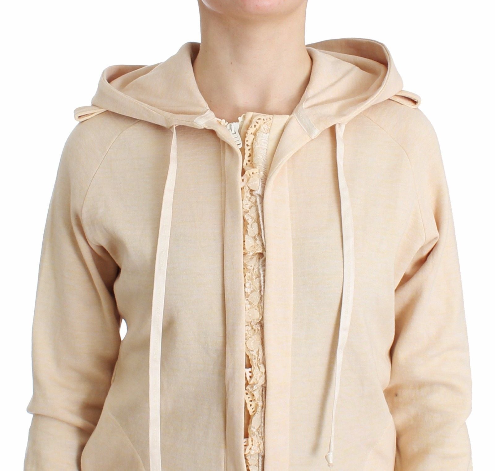Lingerie Beige Lace Hooded Zip Cardigan Hoodie