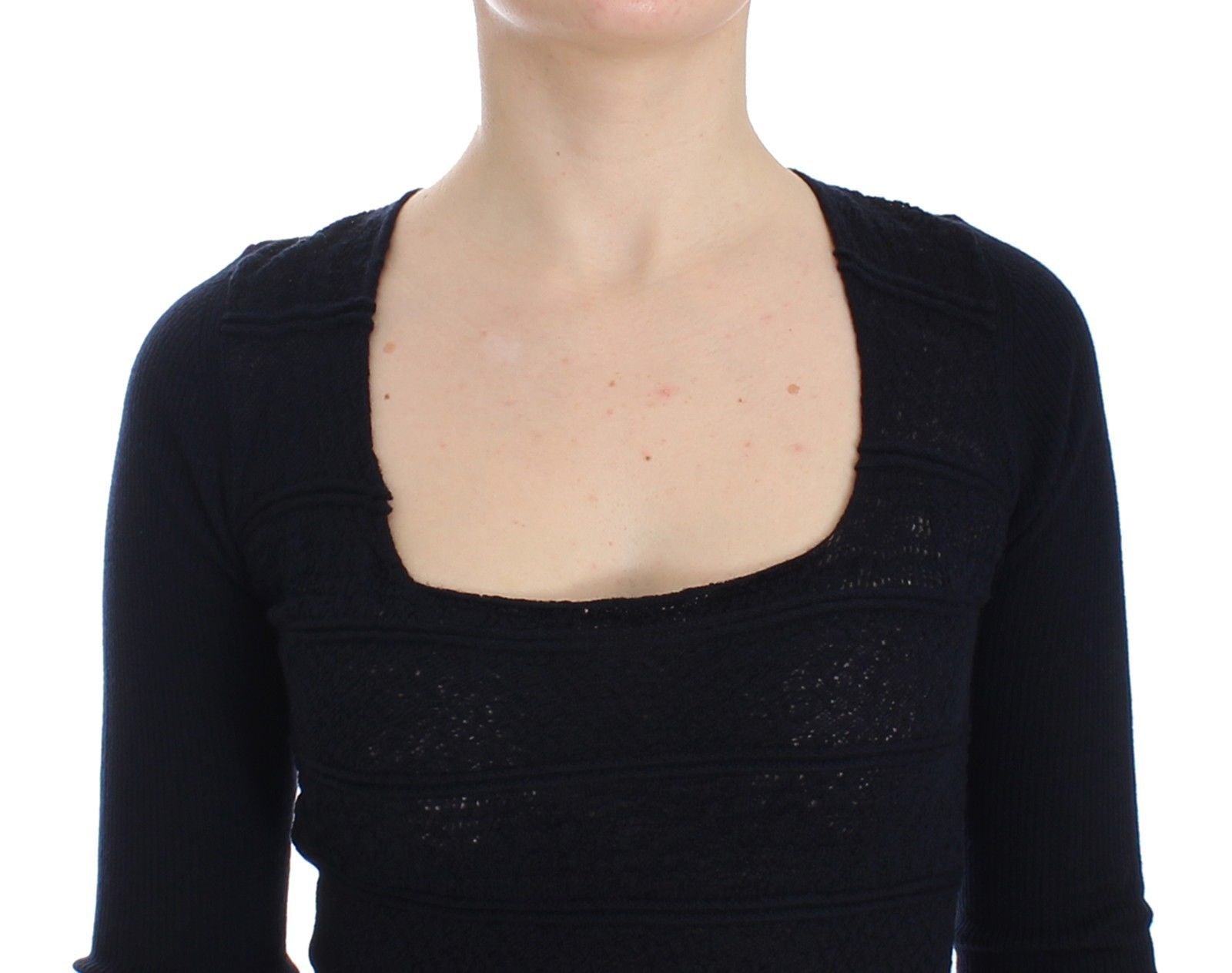 Blue Knitted Wool Stretch Sweater Top