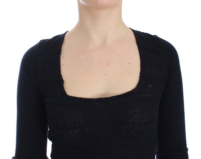 Blue Knitted Wool Stretch Sweater Top