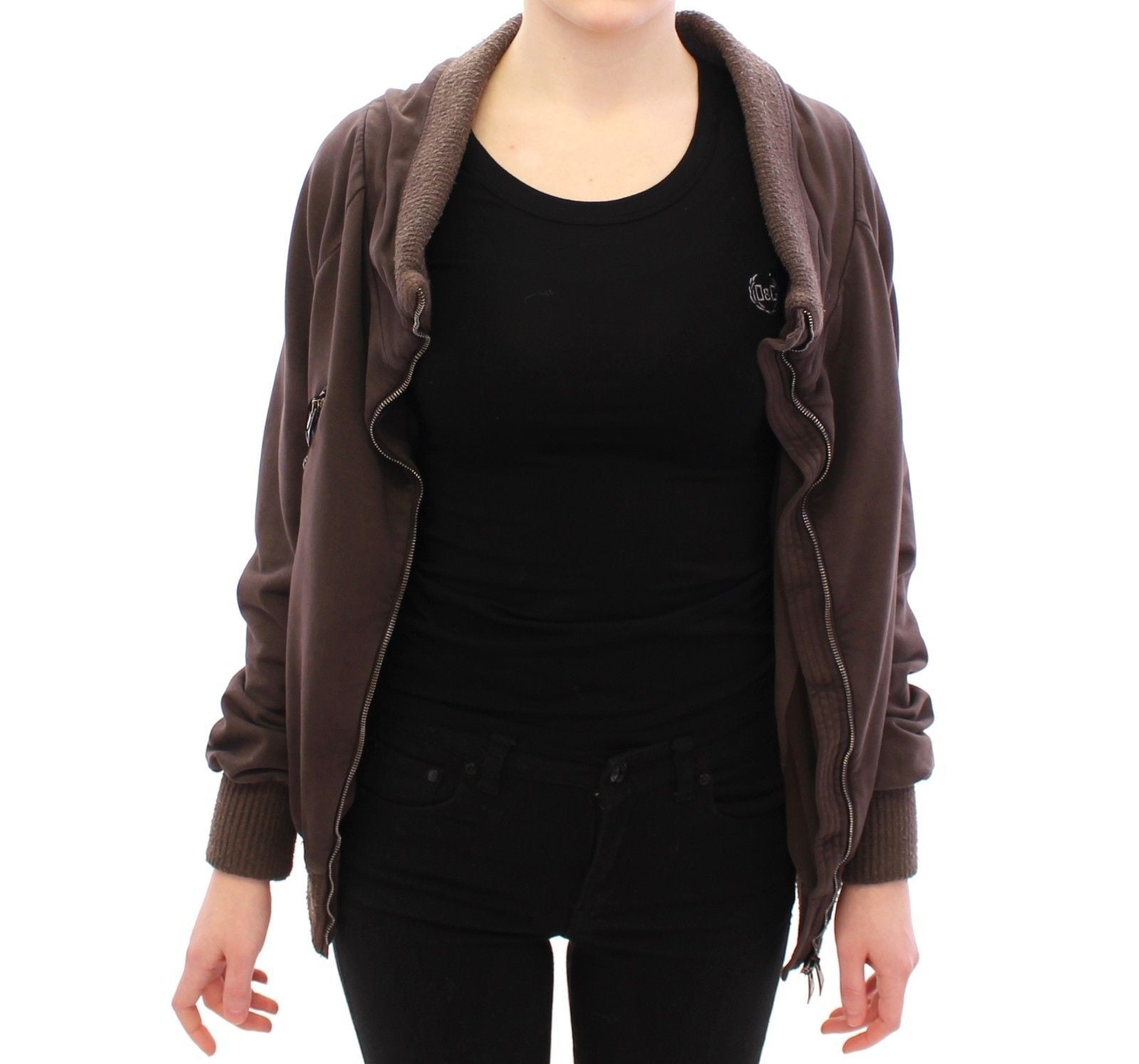 Brown Stretch Full Zip Sweater Jacket