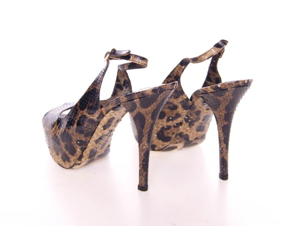 Brown Snakeskin Platform Slingbacks Shoes