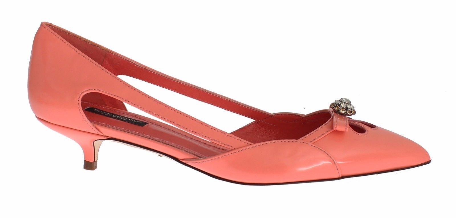Pink Leather Crystal Kitten Heels Shoes