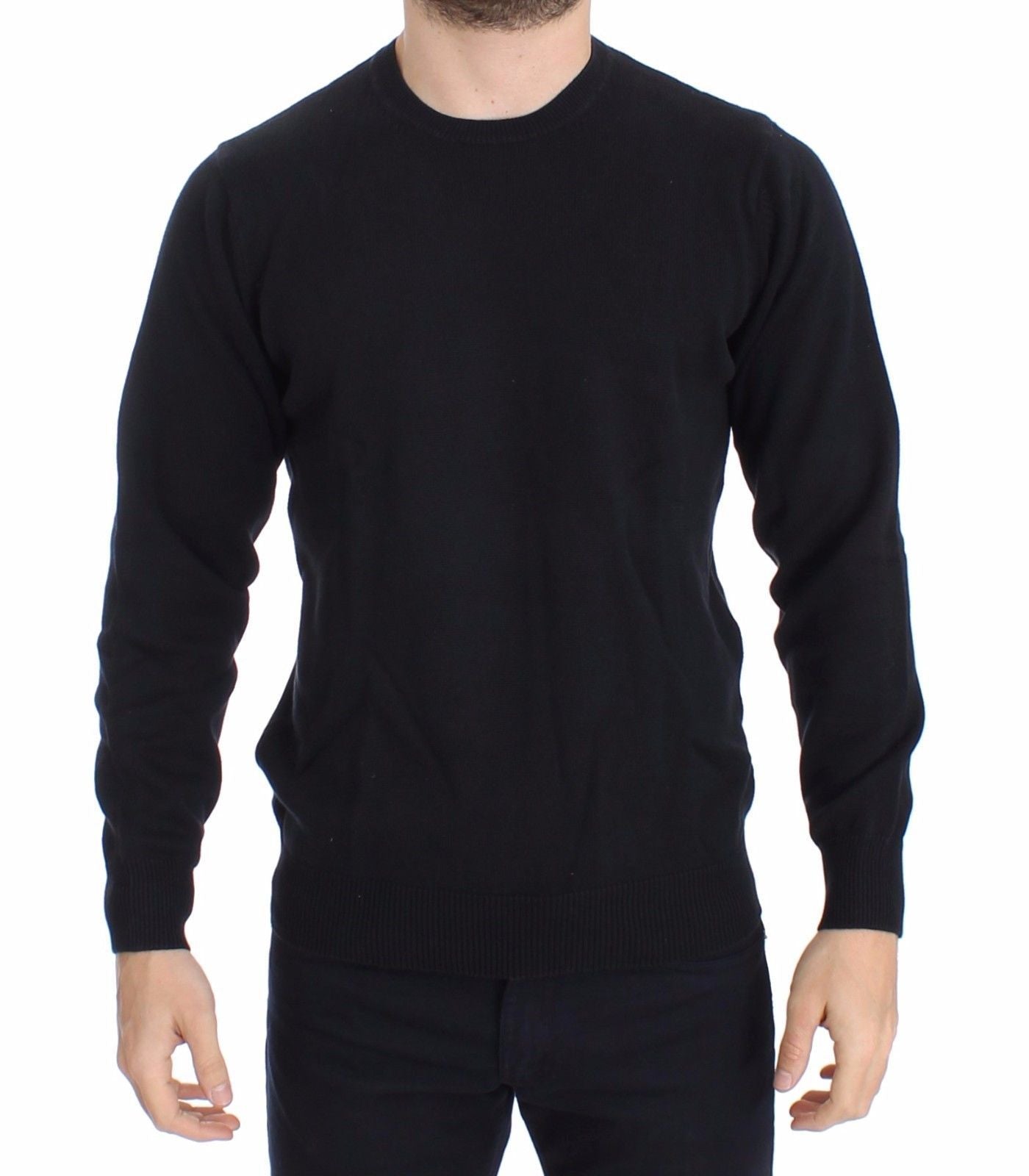 Blue Cotton Cashmere Crew-neck Sweater Pullover