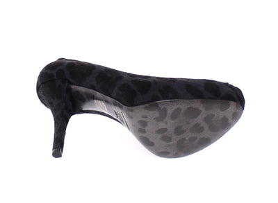 Black Leather Fur Hair Leopard Pumps Shoes