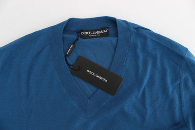 Blue Cashmere V-neck Sweater Pullover Top